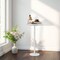 White Marble Side Table, Adjustable Height Round End Table with Raised Edge Tray for Small Spaces